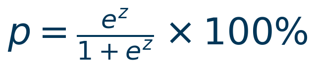 p = (e^z / (1 + e^z)) × 100%
