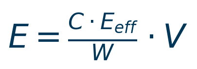 E = (C · E_eff / W) · V